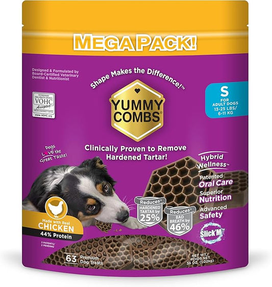 Yummy Combs Dog Dental Treats – Vet VOHC Approved – Delicious Chicken Protein – Removes Tartar with Cleaning Comb Shape – Dental Dog Treats for Small Dogs (36oz, 63 Count)