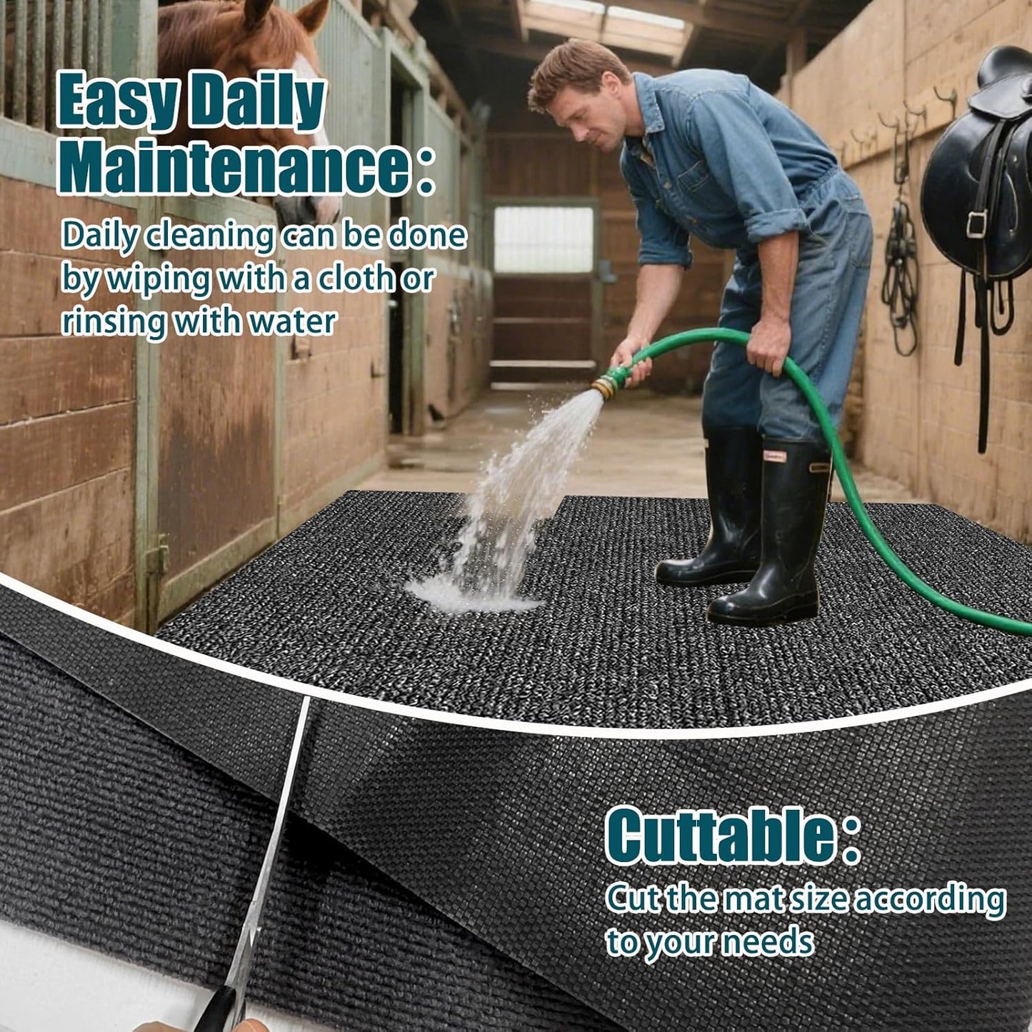 LILXIU 4x6 Ft Horse Stall Mat 6mm Thick Stable Mat for Horses Durable Tear Resistant Polyester with TPE Rubber Backing Moisture Absorbent Easy to Clean for Stables Barns Kennels Garages