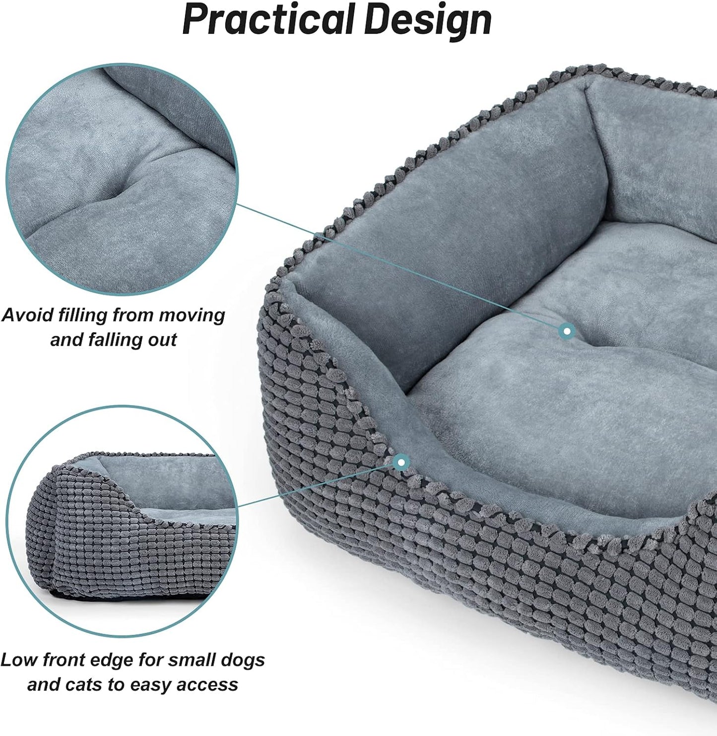 MIXJOY Dog Bed for Large Medium Small Dogs, Rectangle Washable Sleeping Puppy Bed, Orthopedic Pet Sofa Bed, Soft Calming Cat Beds for Indoor Cats, Anti-Slip Bottom with Multiple Size (30-Large, Grey)