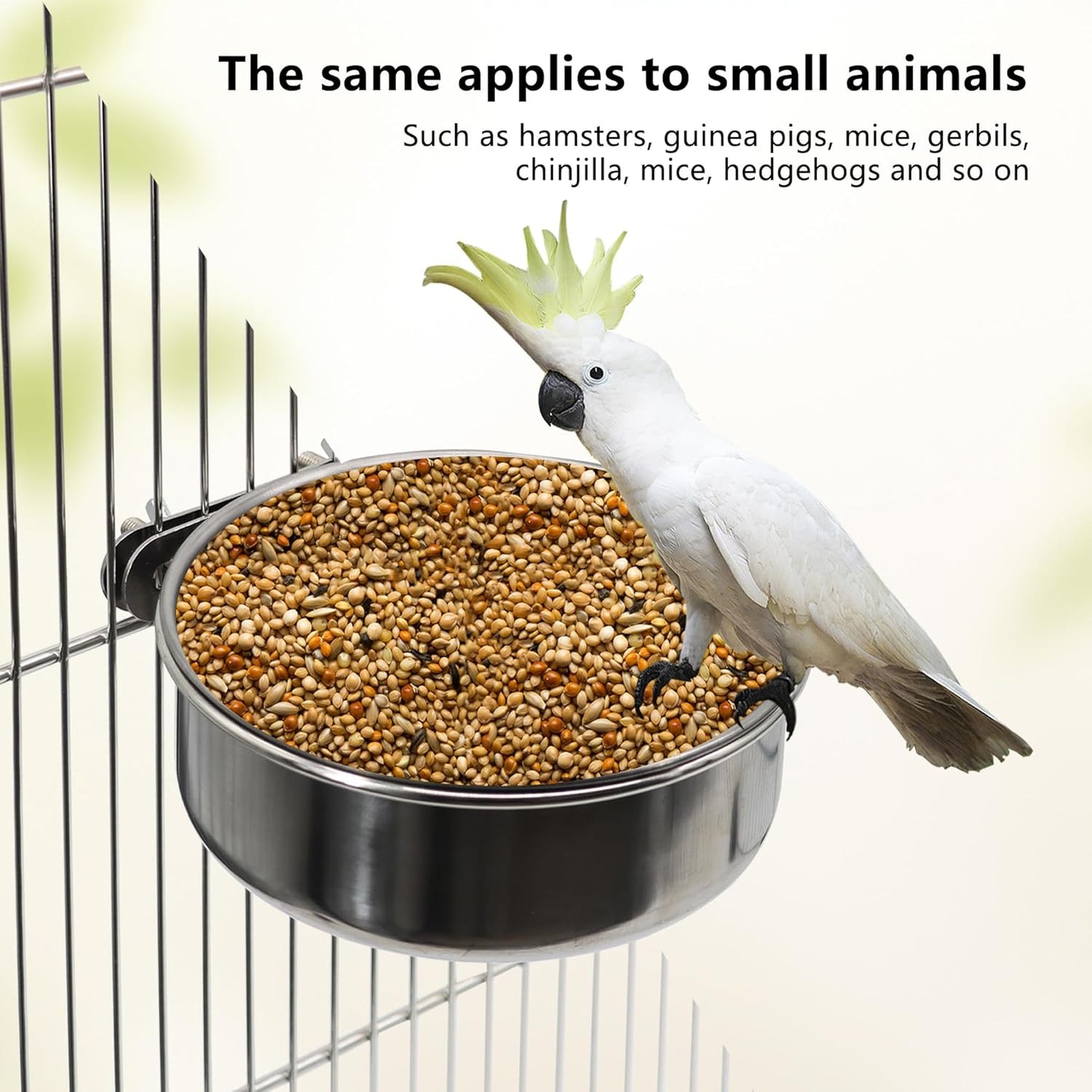 Medium+Large Bird Feeding Dish Cups,Parrot Food Bowl Cage with Clamp Holder Stainless Steel,Birdcage Coop Water Feeder for Cockatiel Parakeet Macaw Finches Lovebirds Small Animals (1 Pack, M+L)