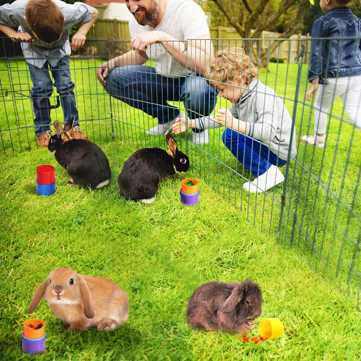 MEWTOGO 8 Pcs Stacking Cups for Rabbits - Safe Reusable Bunny Toys in Different Sizes, Durable Rainbow Colored Nesting Toys for Small Animals, Bunny Hiding Food Playing Gifts