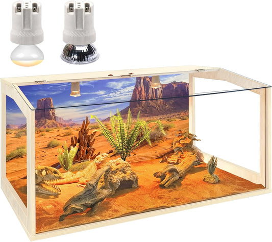Prolee Reptile Terrarium, Lizard Tank Up to 68 Gallons, Bearded Dragon Tank with Roof Door, Snake Tank with Built-in Lamp Fixture and Switch (28 Gallon, 32" Long, Openable Acrylic Roof)