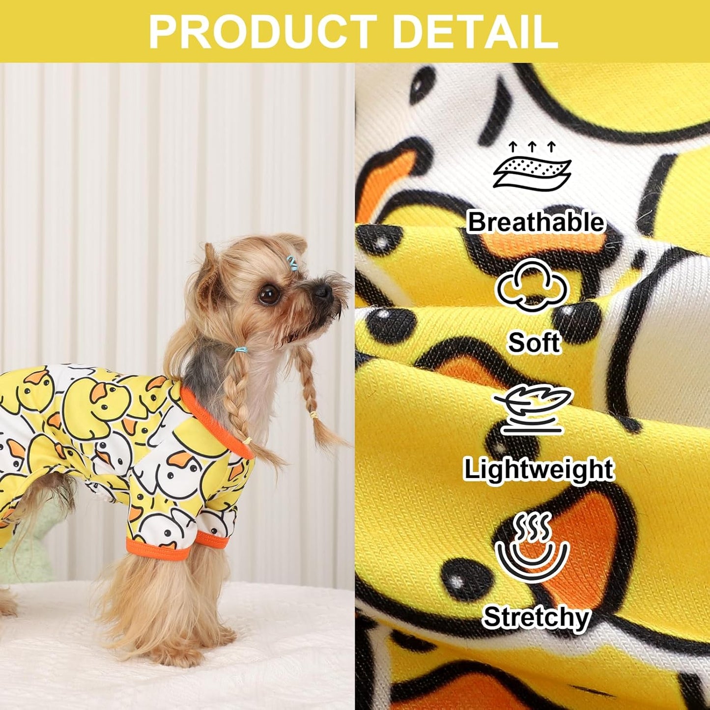 Dog Pajamas Pjs Spring Summer Dog Clothes for Small Dogs Girl - Boy - Small Size Dogs, Soft Stretchy Cute Puppy Clothes Doggie Onesies Cat Pet Jammies Outfit (Duck Yellow, X-Small)
