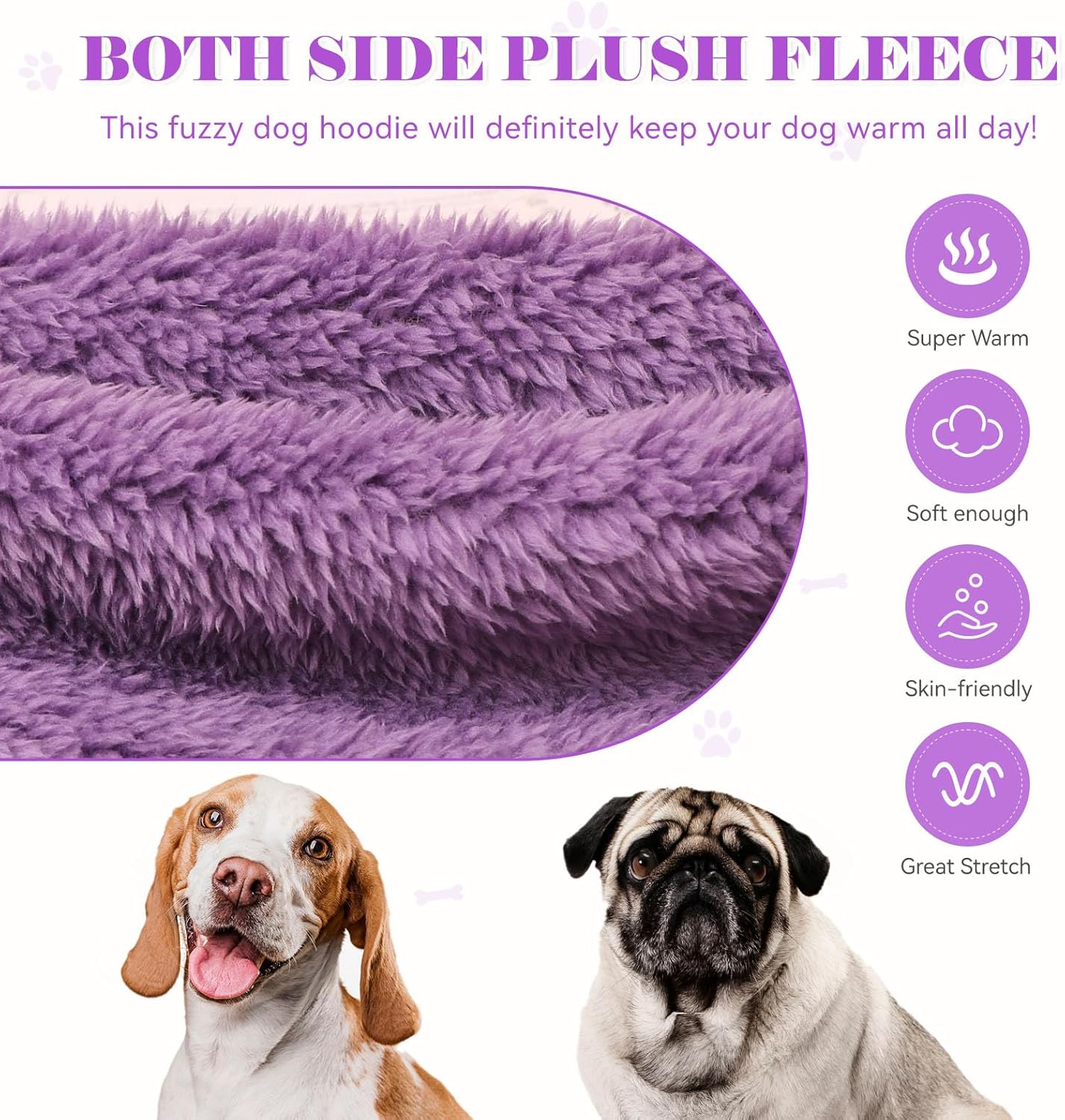 Fuzzy Dog Hoodie Dog Sweaters for Small Dogs Soft Double-Sided Plush Fleece Pet Sweater Pet Clothes Coats Hoodie Sherpa Hooded Sweatshirt(Purple-XS)