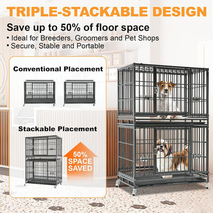 Homey Pet Two Levels 37 Inch Dog Crate, Escape Proof Dog Cage Kennel Indoor with Top Access and Lockable Wheels, Removable Tray, Heavy Duty Dog Crates for Medium/Small Dogs