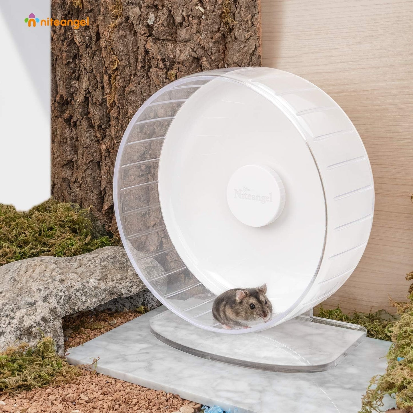 Niteangel Super-Silent Hamster Exercise Wheels: - Quiet Spinner Hamster Running Wheels with Adjustable Stand for Hamsters Gerbils Mice Or Other Small Animals (M, White)