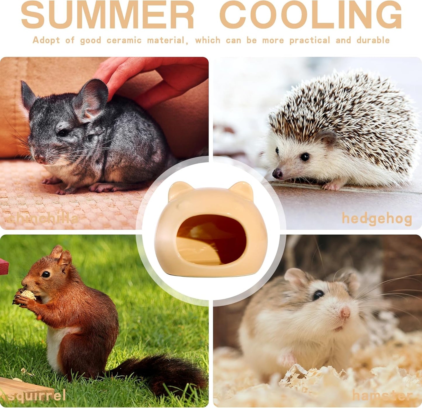 Ceramic Hamster Hideout Hamster House Guinea Pigs Hideout Accessories Hamster cage Accessories Chinchillas Hedgehogs Den and Small Pet Habitats (Orange)