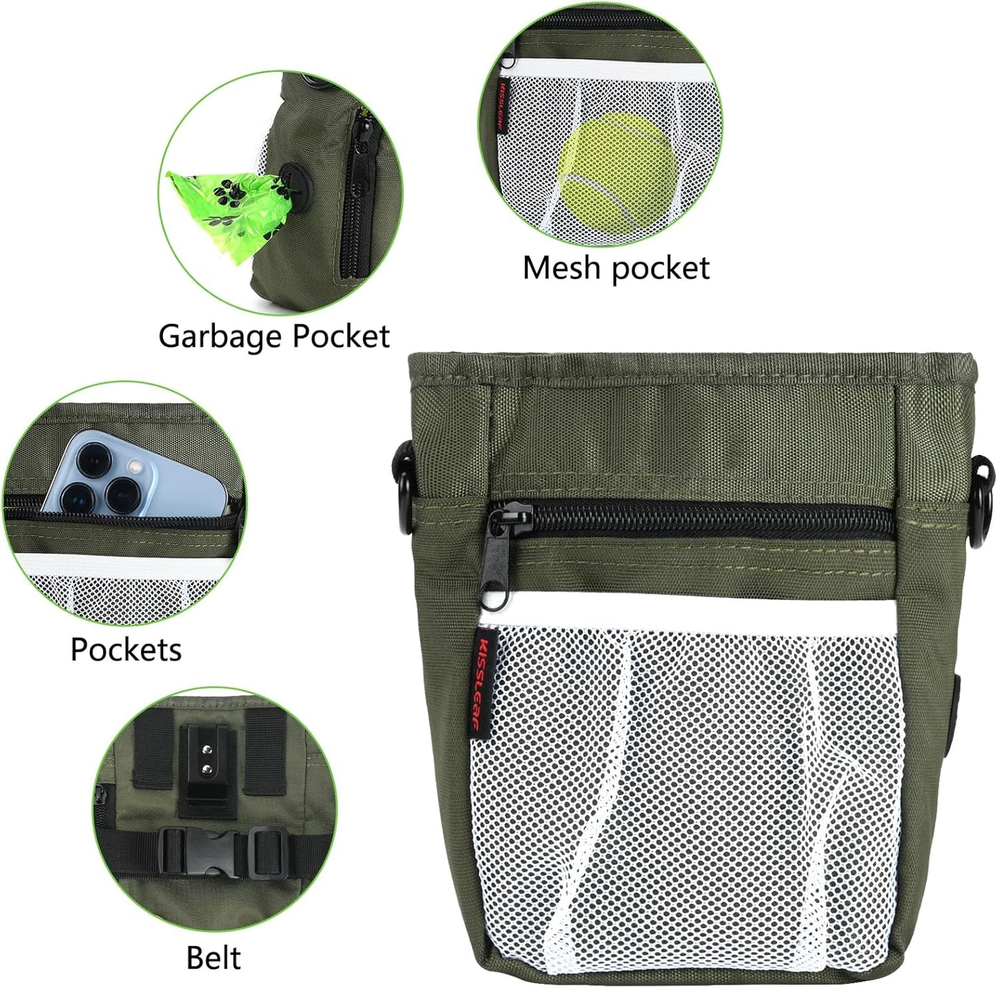 Dog Treat Pouches for Pet Training with Magnetic Closure Treat Pouches for Pet Training,Large Dog Treat Training Pouch and Dog Clicker,Training Treat Pouch Built-in Poop Bag Dispenser-Green