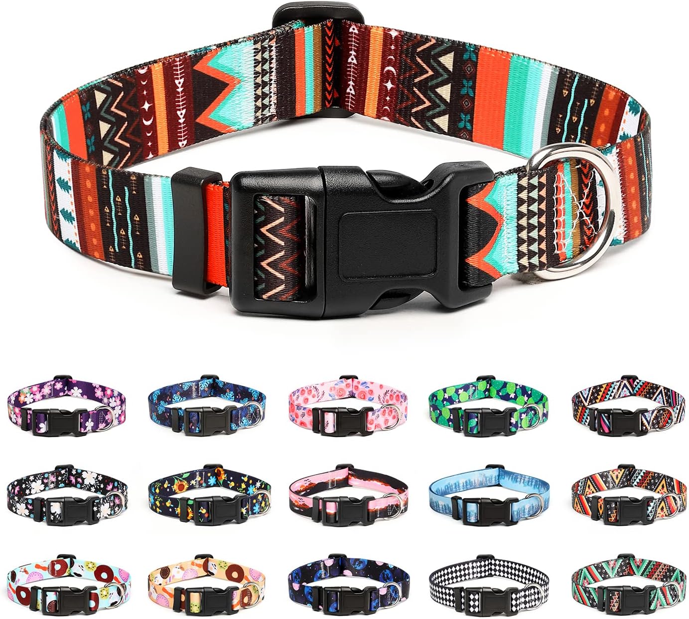 Mercano Adjustable Dog Collar - Special Design Patterns, Soft Nylon Comfortable Durable Pet Collar for Small Medium Large Dogs (S, Tribal Green)