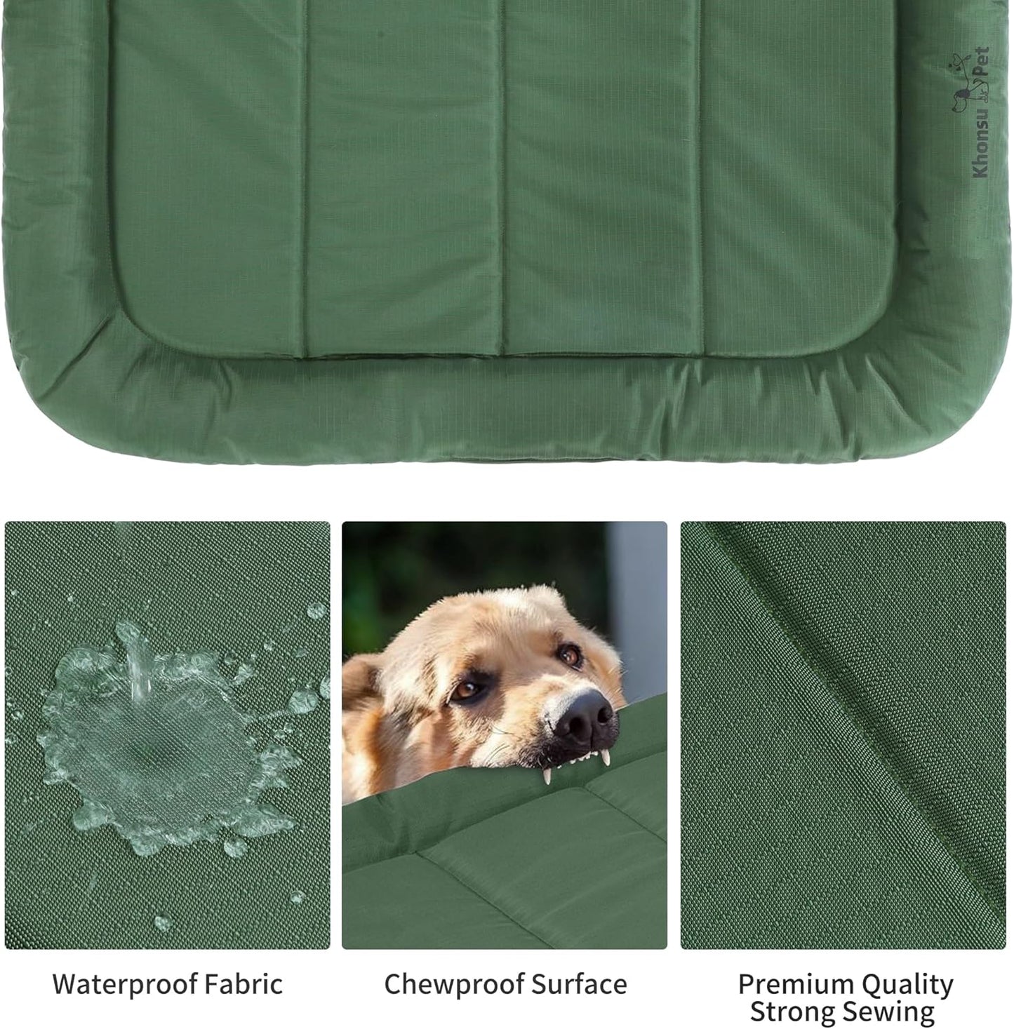 KHONSU PET Durable Dog Bed Tough and Tear Proof Dog Crate Bed, 800lbs Tear Strength PVC-Backed Waterproof Ped Bed Mat Indoor & Outdoor Use for Dogs up to 25 lbs