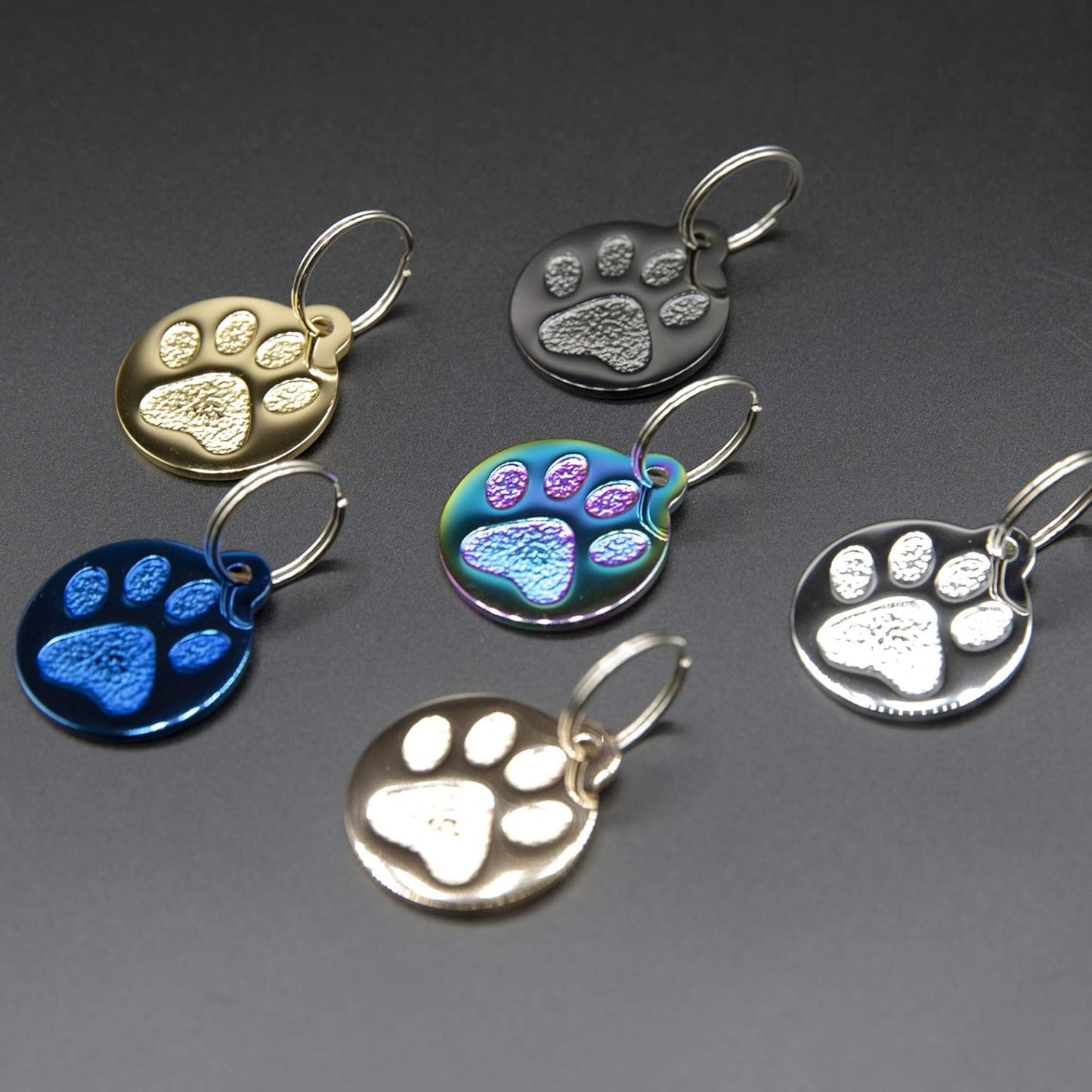 Engraved Pet Tag for Dogs and Cats - Personalized Front & Back up to 4 Lines of Text Custom Engraved ID, Round Paw Print Solid Plating Stainless Steel Gold Regular