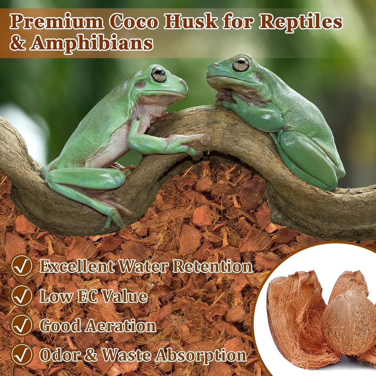 Halatool 10LB Coconut Chips Substrate for Reptiles 72QT Natural Coco Husk Snake Bedding for Ball Python Coco Coir Chip Terrarium Substrate for Tortoise Frog Gecko Hermit Crab Hamster