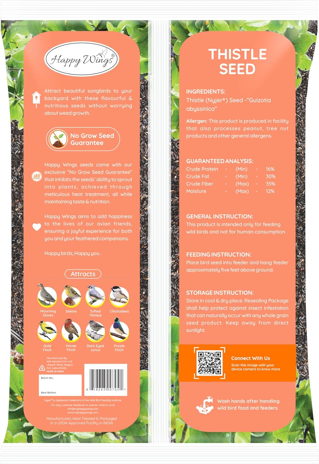 Nyjer/Thistle Seeds with Empty Sock for Wild Bird Food - 5 Pounds I No Grow Seed