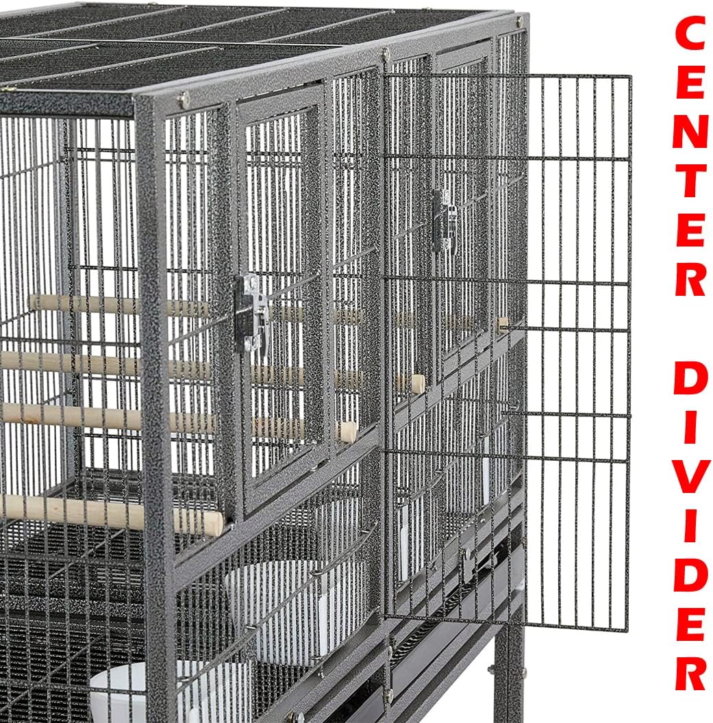 Combo Breeding Stacker Center Divided Breeder Bird Flight Double Rolling Cage with Side Breeding Nest Door (Black Vein, Single Stack)