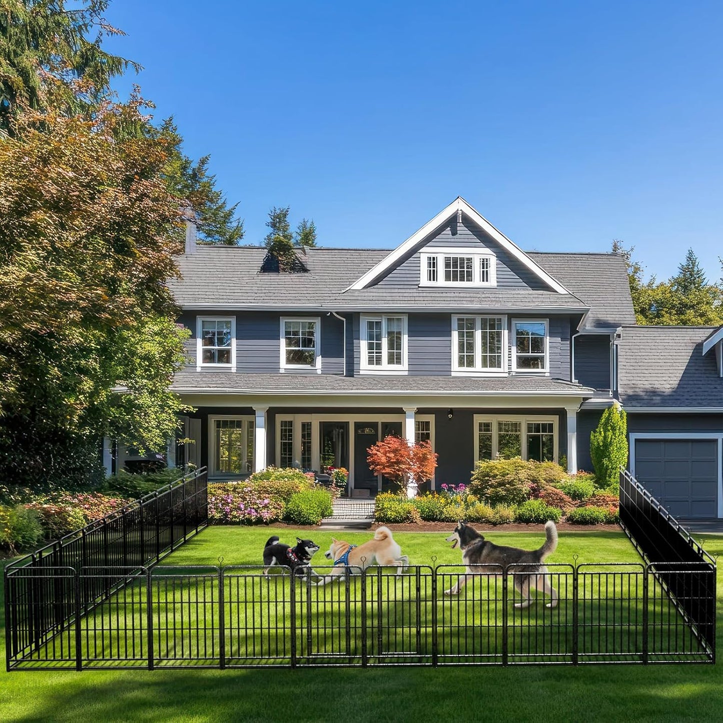 Dog Playpen Outdoor 32 Panels Heavy Duty Dog Fence 40" Height with Thick Pipe Anti-Rust with Doors Portable for RV Camping Yard, Total 71FT, 406 Sq.ft, Snowy Black