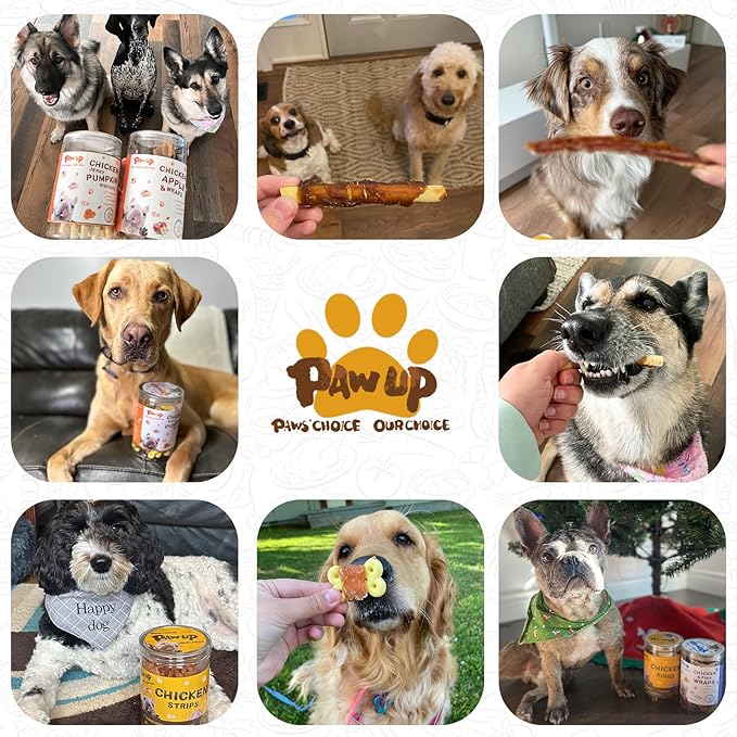 PAWUP Dog Treats Chicken Wrapped Biscuits Pumpkin Sticks, Rawhide Free Soft Chewy w/Taurine, Dog Training Treats,12.5 oz