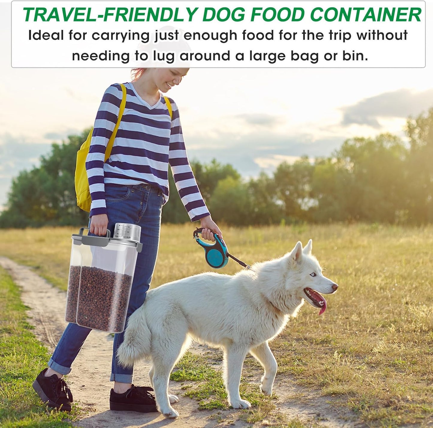 TBMax Large Cat Food Storage Container, Portable Dog Food Container with Upgraded Large Spout and Cup, Travel Pet Food Storage Dispenser for Small Animal Kibble Storage, Bird Seed Container - Grey