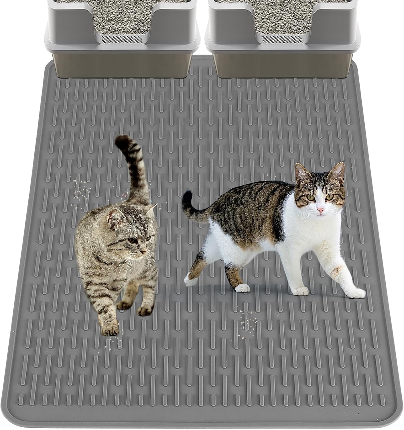 MEWTOGO Easy Clean Silicone Cat Mat for Litter Box - 39" x 26.6" Extra Large Waterproof Non-Slip Kitty Litter Trapping Mat for Protecting Floor, Less-Mess Food Water Mat for Indoor, Gray