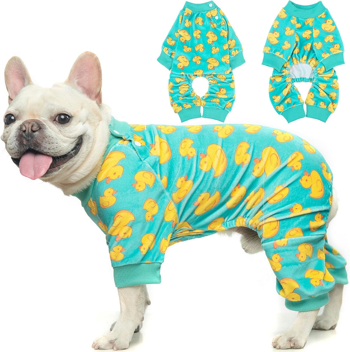 BEAUTYZOO Dog Pajamas Large Sized Dog, Summer Doggie Pajamas for Boy Girl, Soft Strechy Cotton Puppy Pjs Jammies Onesies for Men Women, Pet Jumpsuit Body Suit Cat Apparel Clothes, Yellow Duck L