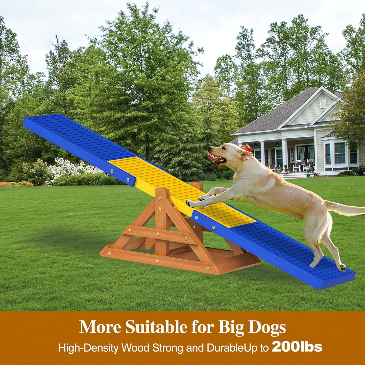 95" Wooden Dog Seesaw, Dogs Agility Course Backyard Set for Training and Exercise - Outdoor Big Dog Agility Equipment Practice See Saw