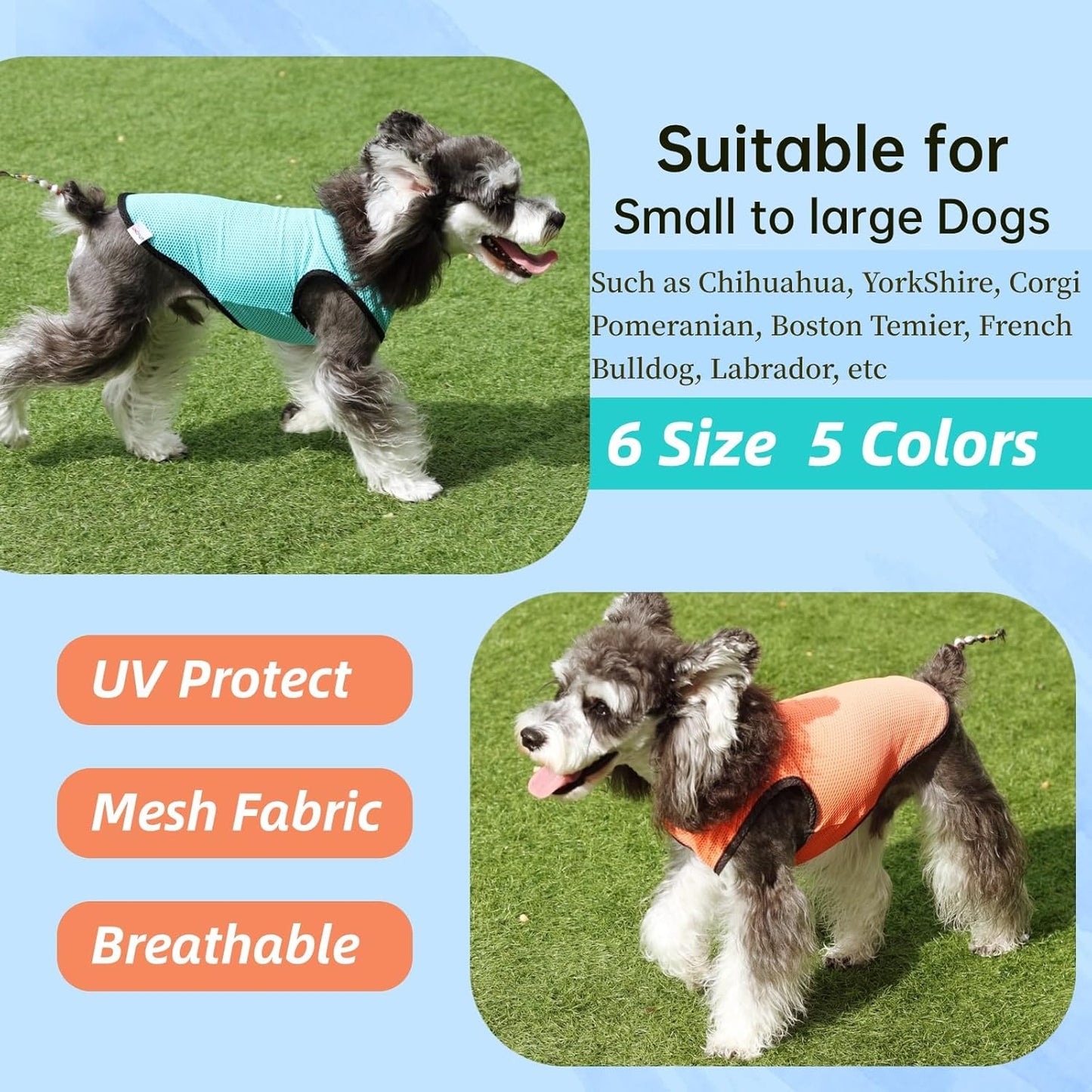 2 Pack Cooling Shirts for Dogs, Lightweight Mesh Breathable Dog Clothes for Large Dogs Boy Girl,Sports Fan Pet T-Shirts for Dog&Cat Puppy Vest Pet Apparel - XXL