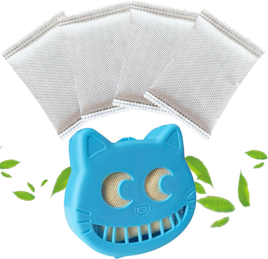 Unscented Cat Litter Box Deodorizer Kit Stick-On Activated Carbon Odor Eliminators Compatible with most manual and automatic litter boxes (4 Refills+ 1 Box) (Blue, Unscented)