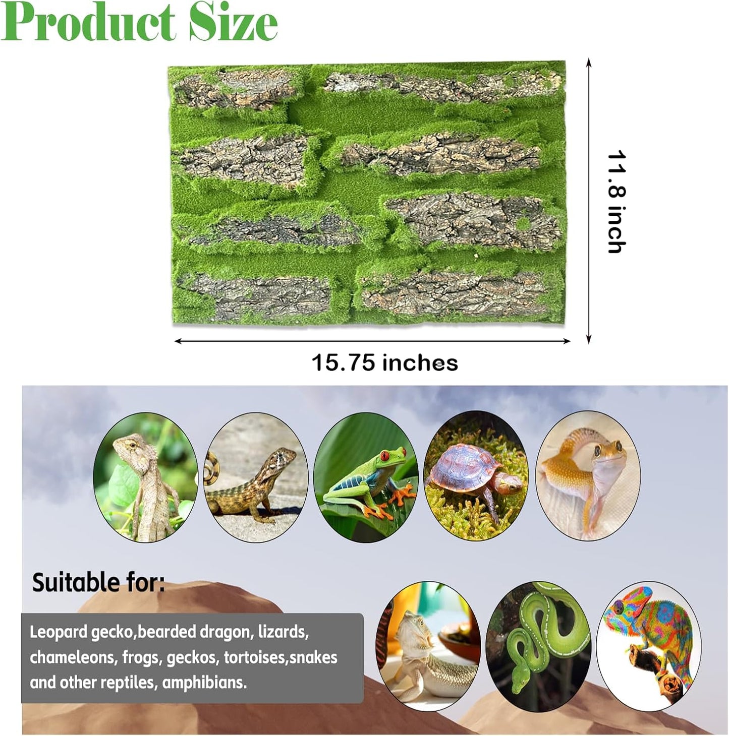 kathson Reptile Cork Terrarium Background Decor Climbing Mat Habitat Fitting Bark Backdrop Wall Artificial Moss for Lizard Gecko Bearded Dragon Chameleon(3 Pcs)