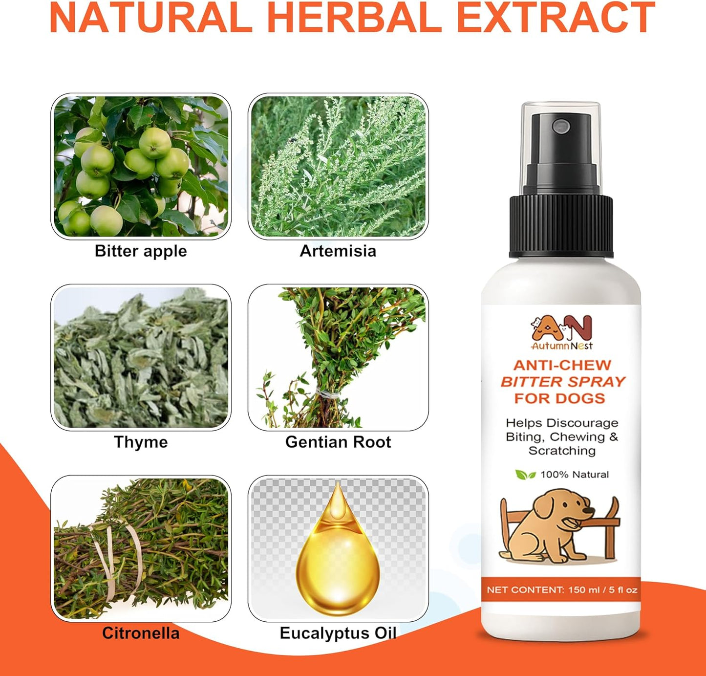 Anti-Chew & No-Go Dog Spray – 150ml Large Bottle – Helps Deter Chewing, Biting & Scratching – Safe for Furniture, Shoes & Carpets – Natural Bitter Formula for Dogs & Puppies