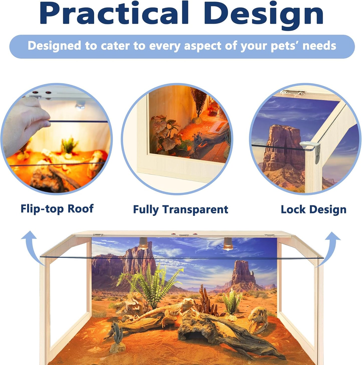 Prolee Reptile Terrarium, Lizard Tank Up to 68 Gallons, Bearded Dragon Tank with Roof Door, Snake Tank with Built-in Lamp Fixture and Switch (28 Gallon, 32" Long, Openable Acrylic Roof)