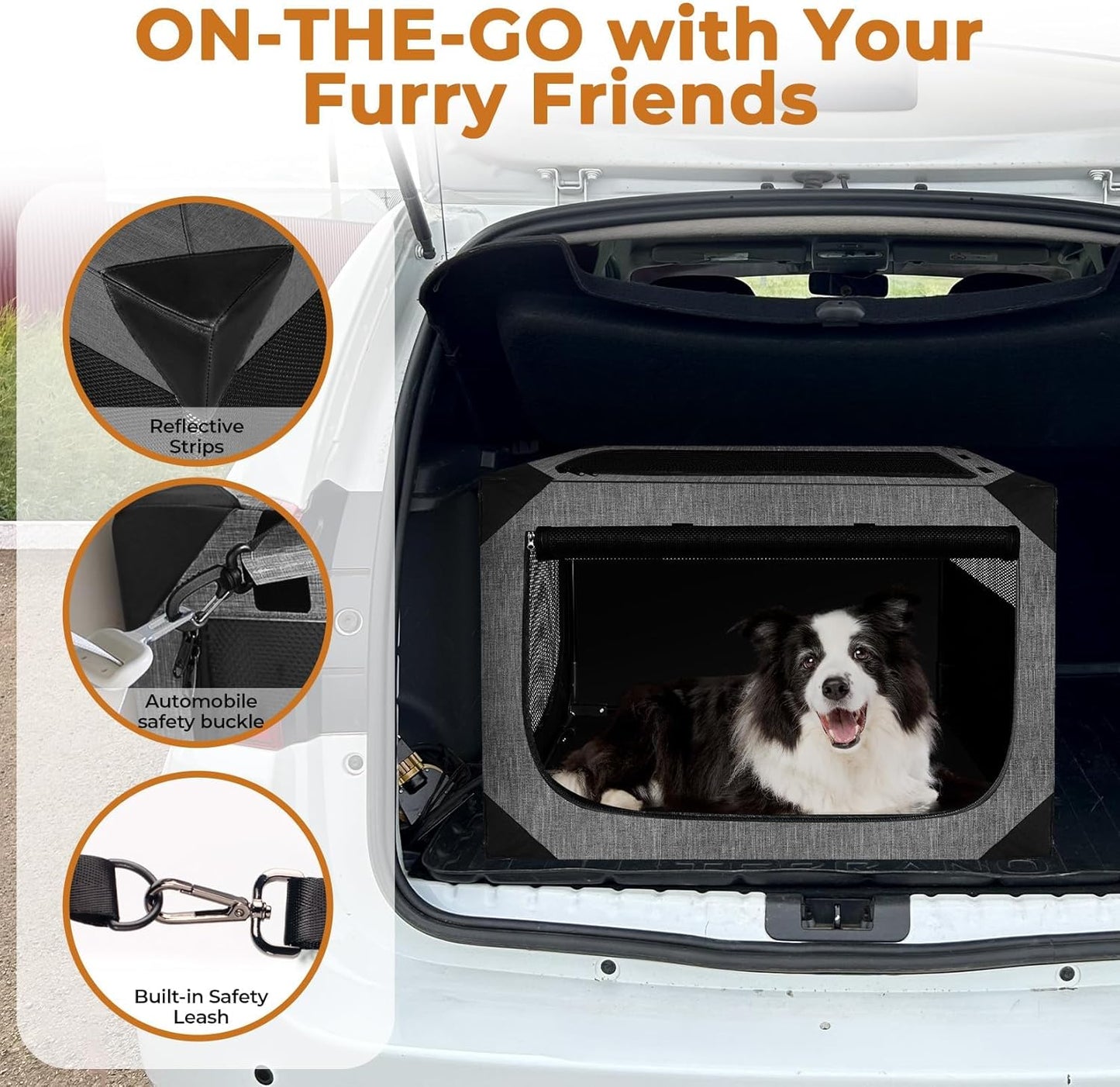 Dog Crate, Collapsible Soft Travel Crate for Large Dogs (3 Year Warranty), Indoor & Outdoor Portable Pet Kennel with Chew-Proof Mesh Window (Dark Gray, 36" L x 25" W x 25" H)