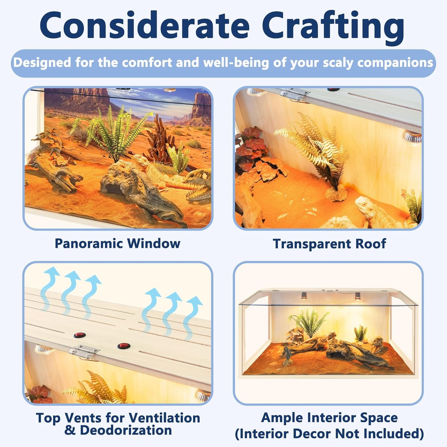 Prolee Reptile Terrarium, Lizard Tank Up to 68 Gallons, Bearded Dragon Tank with Roof Door, Snake Tank with Built-in Lamp Fixture and Switch (28 Gallon, 32" Long, Openable Acrylic Roof)