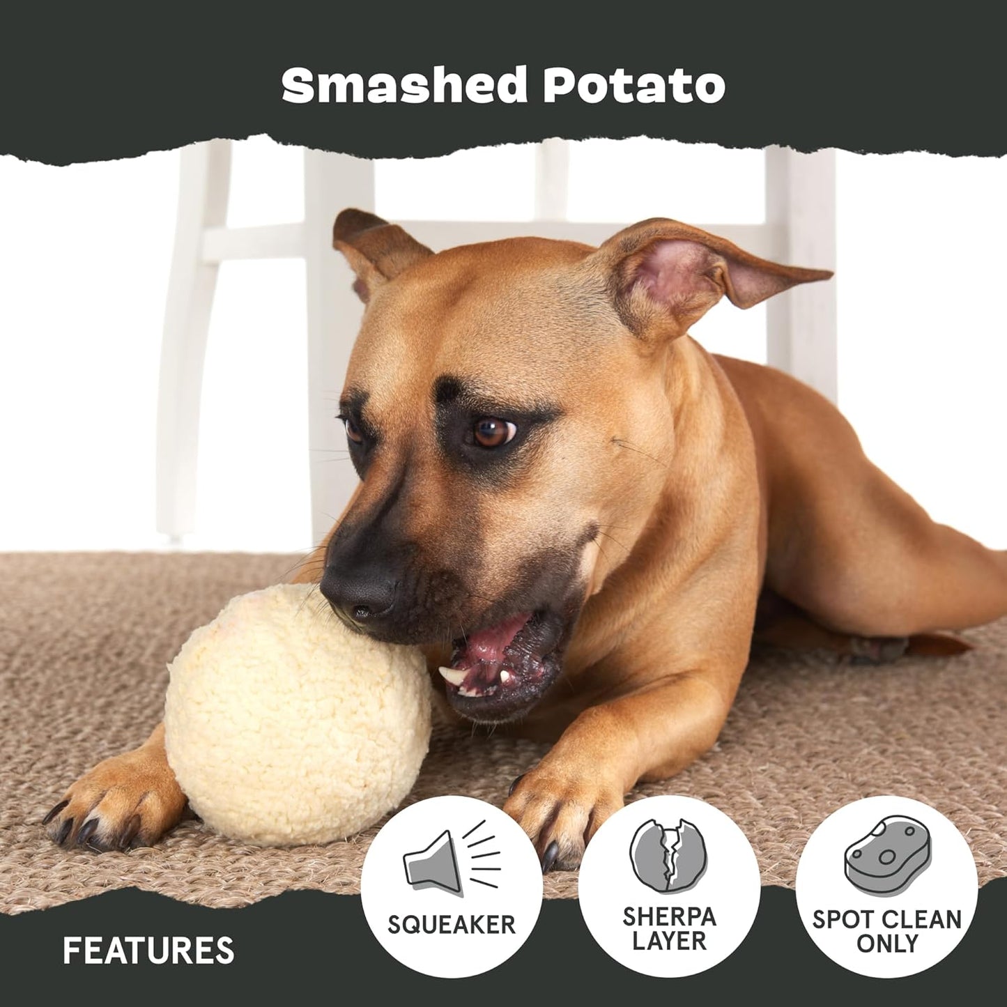 Barkbox Super Chewer Tough Dog Chew Toys for Aggressive Chewers, Plush 2 Toys in 1 (Potato - Small)