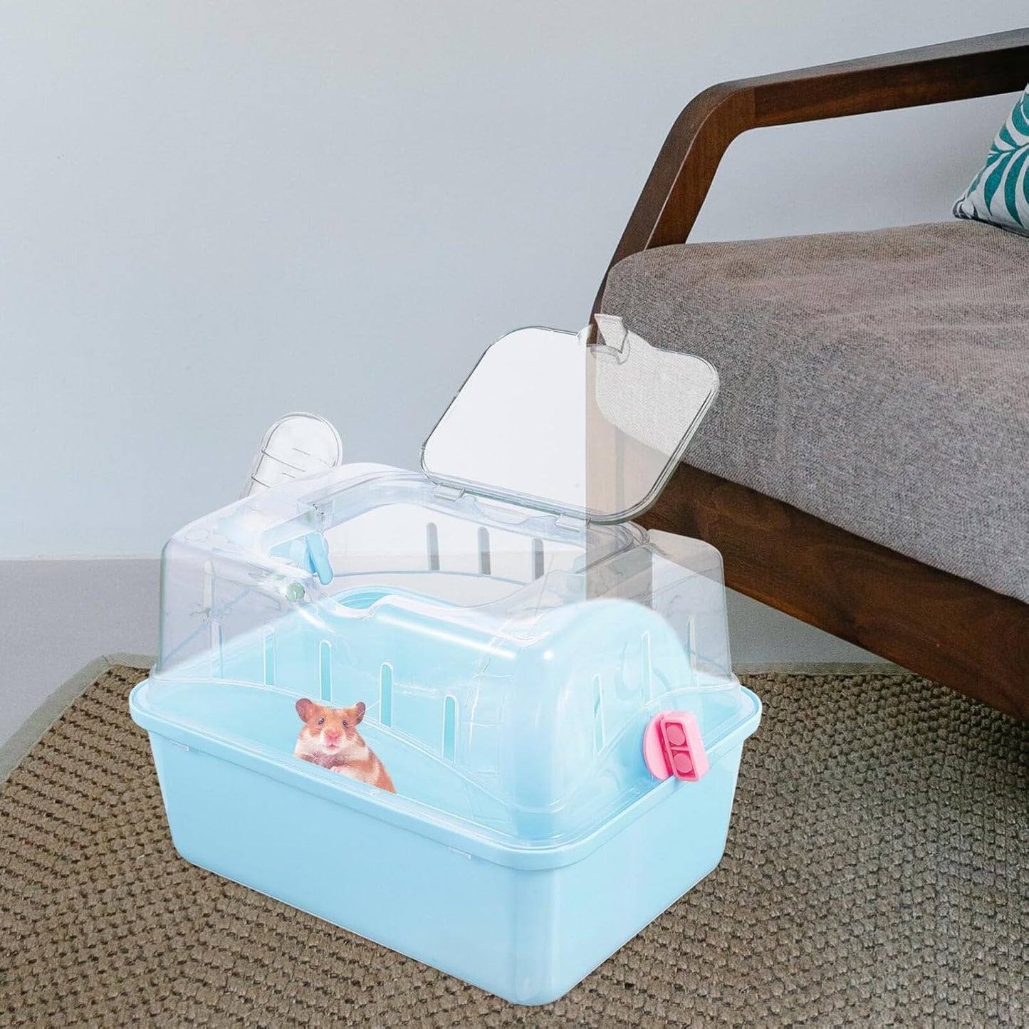 Hamster Cage - Small Pet Carrying Container, Clear Stand, Outdoor Travel House, Fully Transparent Plastic, 11.00X6.7in