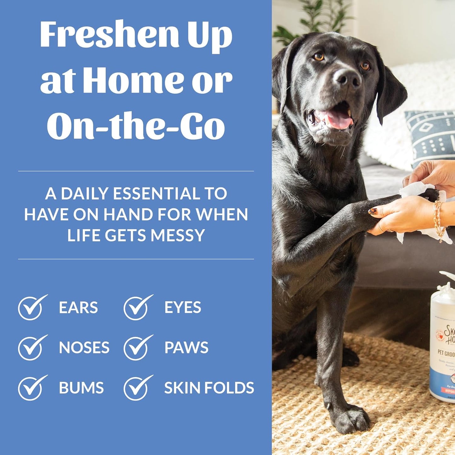 SKOUT'S HONOR Pet Grooming Wipes for Dogs and Cats - Deodorizing, Plant-Based, Biodegradable, Fragrance-Free - for Paws, Faces, Skin Folds & Bums, 80 Count