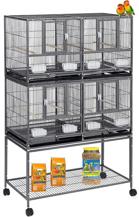 Double Stackable Center Divided Side Nesting Box Doors Breeder Breeding Bird Flight Double Rolling Cage for Aviaries Canaries Cockatiels Lovebirds Finches Budgies Small Parrots