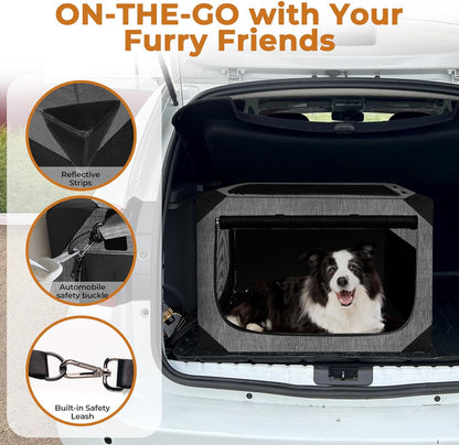 Dog Crate, Collapsible Soft Travel Crate for Large Dogs (3 Year Warranty), Indoor & Outdoor Portable Pet Kennel with Chew-Proof Mesh Window (Dark Gray, 36" L x 25" W x 25" H) ﻿
