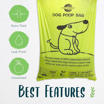 Dog Poop Bag, Compostable Doggie Poop Bags Refills, Eco-Friendly Pet Waste Bags, Vegetable-Based Unscented, Compostable, Extra Thick, Leak Proof, Size 9 x 13 Inches, 120 count