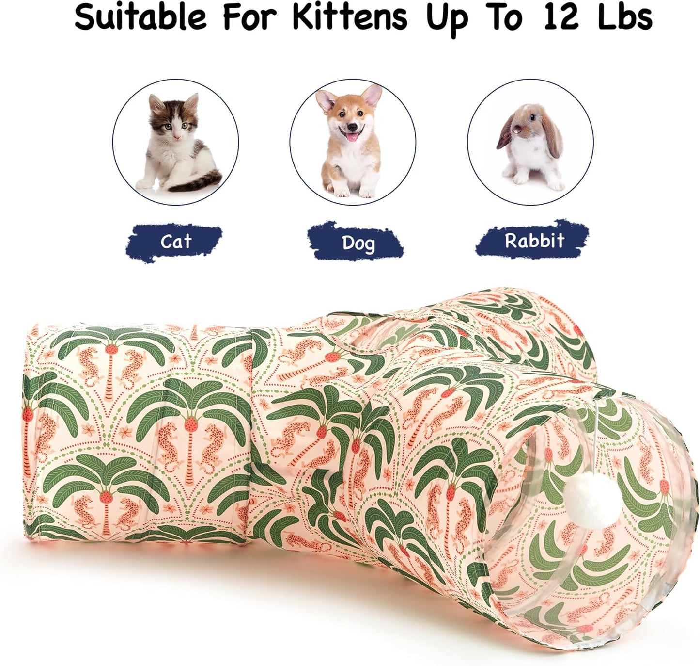 Tempcore Pet Cat Tunnel Tube Cat Toys 3 Way Collapsible, Cat Tunnels for Indoor Cats，Kitty Tunnel Bored Pet Toys Peek Hole Toy Ball Puppy, Kitty, Kitten, Rabbit Khaki Coconut Tree