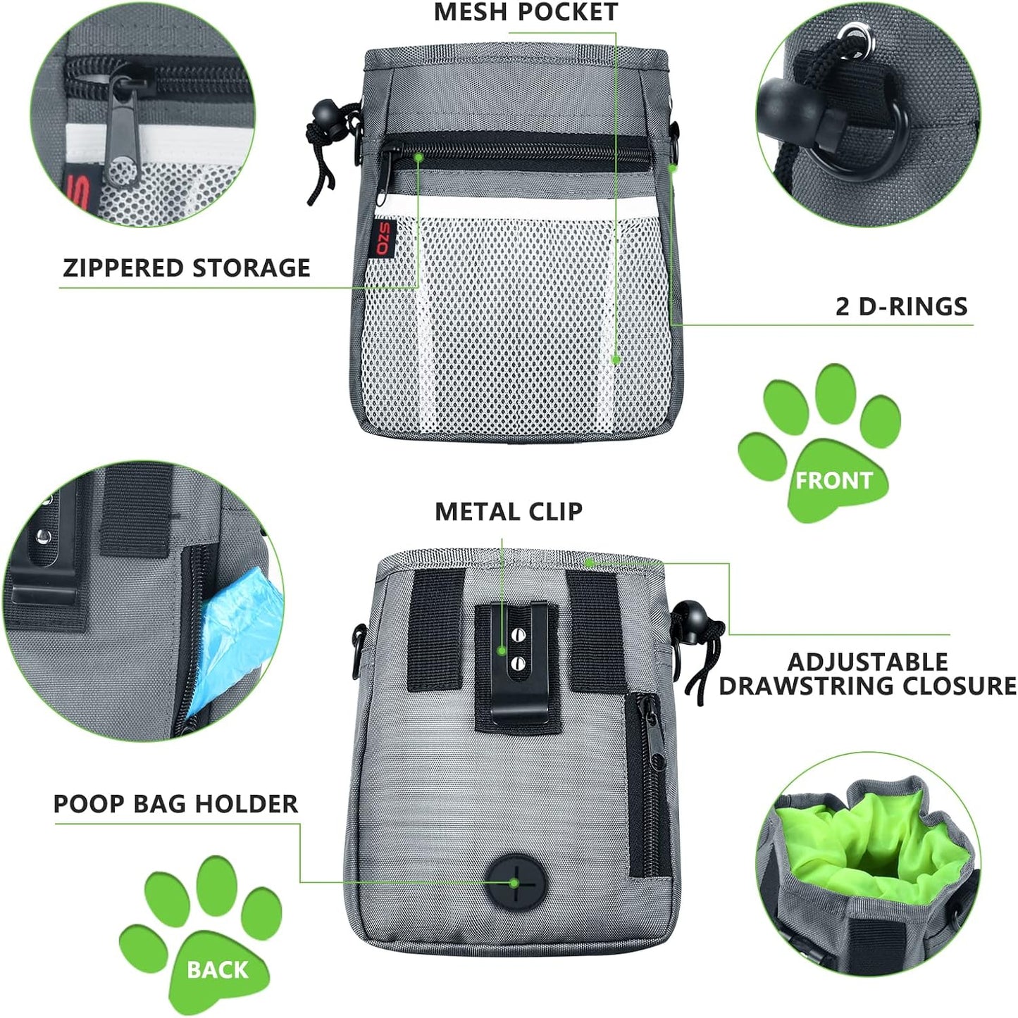 Dog Treat Pouch - 3 Ways to Wear Treat Pouches for Pet Training and 2 Pieces Clicker Taining for Dogs, Dog Training Treat Pouch Bag and Dog Clicker for Training with Waist Belt Shoulder Strap - Grey