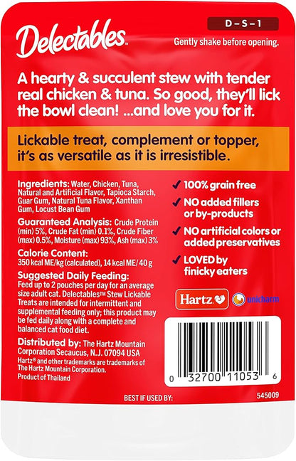 Hartz Delectables Stew Lickable Wet Cat Treats for Adult & Senior Cats, Chicken & Tuna, 1.4 Ounce (Pack of 12)