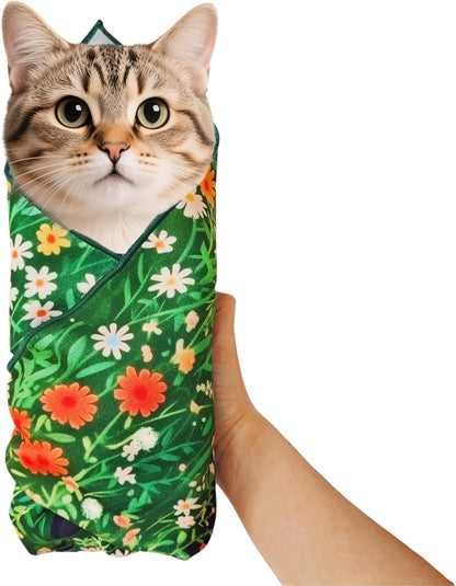 Cat Grooming Wrap Cat Wrap for Cutting Nails Cat Burrito Wrap 19.96 inch(Within 6Lbs) Cat Swaddle Nail Clipping, Teeth Brushing, Ear Cleaning Self-Adhesive Magic Cloth Cat Restraint