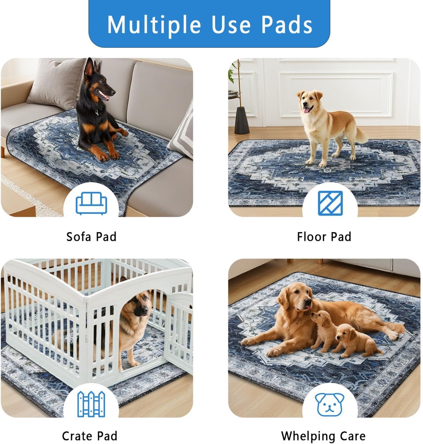 Washable Pee Pads for Dogs 2 Pack, Absorbent Reusable Puppy Pads Waterproof, Leakproof & Non-Slip Whelping Pad, Potty Training Pads for Dogs Playpen Mat 48x48