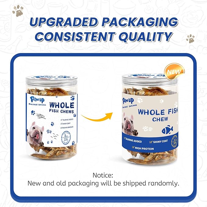 PAWUP Whole Fish Treats for Dogs, Air Dried -100% Wild-Caught Fish Treat, Only Two Ingredient, High in Protein and Omega-3, 8oz