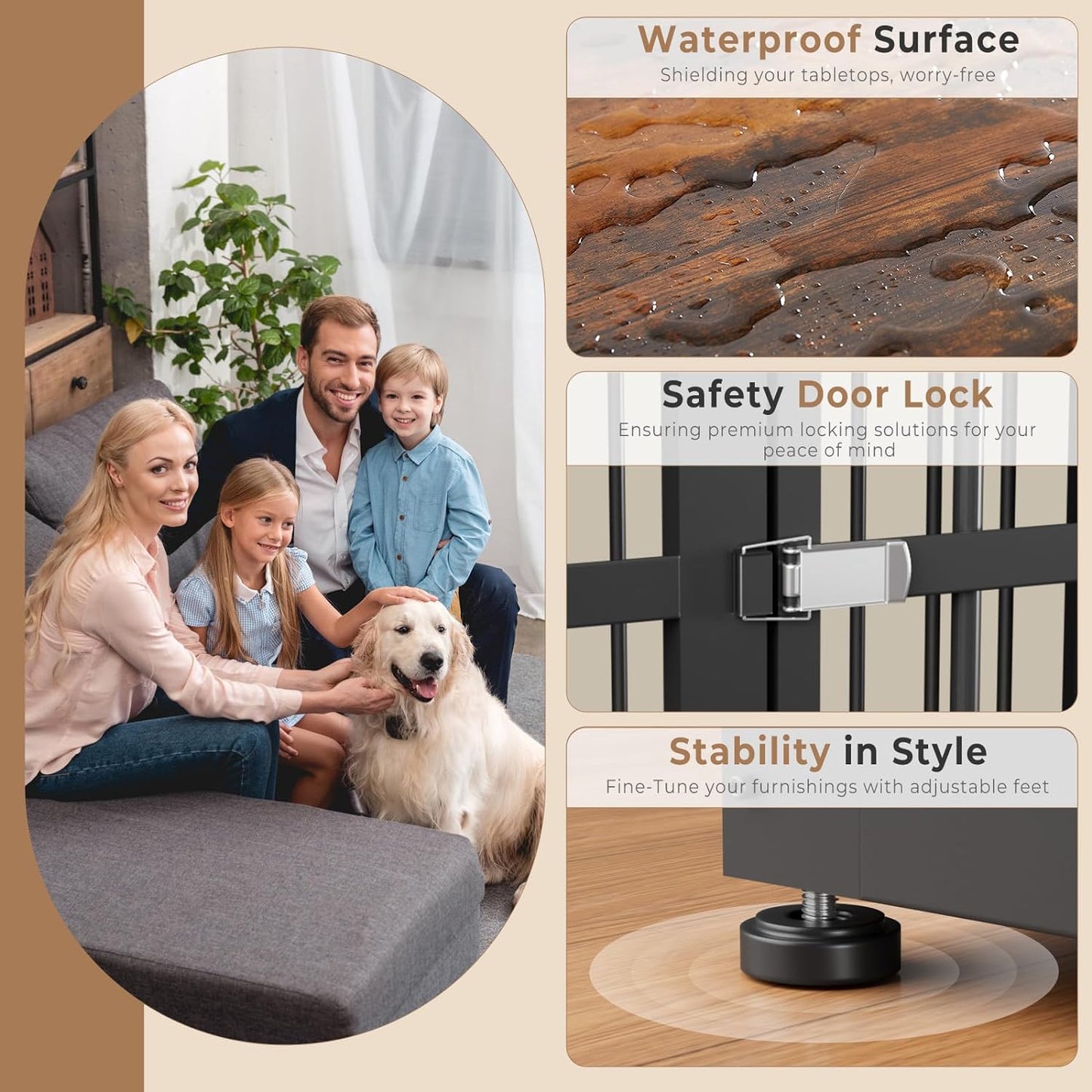 Lyromix 48'' XXL Dog Crate Furniture with 3 Doors,Wooden Crate End Table Heavy Duty Indoor Combination Cage for Medium to Large Dogs, Multiple Units Can be Combined