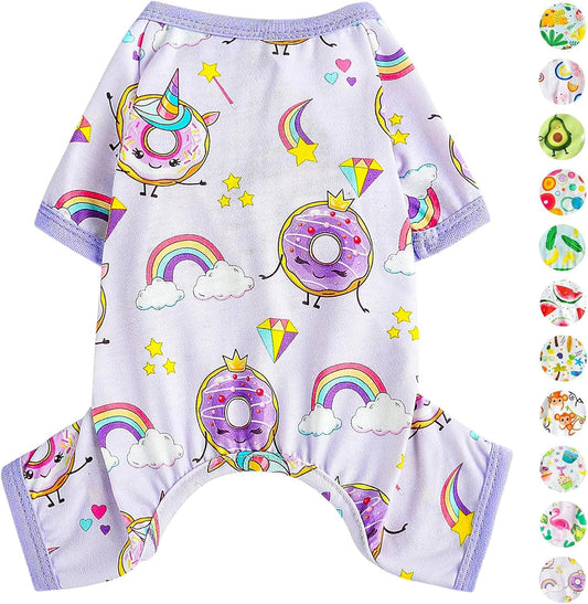 Dog Pajamas Pjs Spring Summer Dog Clothes for Small Dogs Girl - Boy - Medium Size Dogs, Soft Stretchy Puppy Clothes Doggie Onesies Cat Pet Jammies Outfit (Donut Purple, Large)