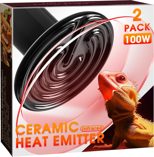 Ceramic Heat Emitter for Reptiles, 150W Heat Lamp Bulb, Ceramic Reptile Heat Bulb Black, No Light Emitting Heat Lamp for Amphibian Pet, Heat Bulb for Bearded Dragon Turtle Snake Lizard, 2 Pack