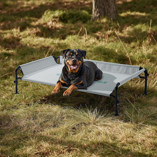 Gardner Pet Elevated Dog Bed Large Sized Dog, Outdoor Raised Bed Waterproof Portable Cooling Cot Pet Hammock Bed with 3-Sided Guardrail, Breathable Mesh, Grey, 49 Inches
