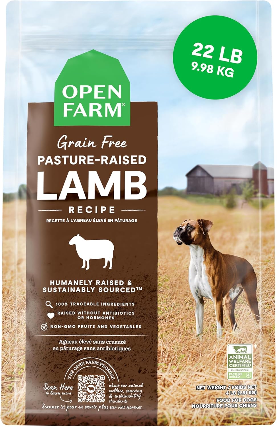 Open Farm, Grain-Free Dry Dog Food, Complete & Balanced Kibble, Sustainably & Ethically Sourced Ingredients, Non-GMO Veggies & Superfoods Support Overall Health, Pasture Raised Lamb Recipe, 22lb Bag