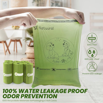 Dog Poop Bags Rolls-600 Counts, 40Rolls, Biodegradable Poop Bags Made of Cornstarch, 100% Leak Proof and Easy to Open (Green)