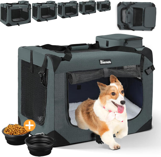 Extra Large Dog Crate with 2 Foldable Bowl, 36 Inch Collapsible Travel Dog Crate Kennel with Soft Blanket for Medium Dogs,Indoor & Outdoor (36" L x 25" W x 25" H, Grey)